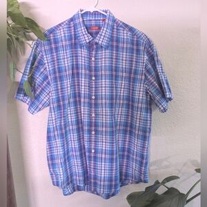 IZOD Blue/Purple Plaid Short Sleeve Button Down Shirt Sz XL